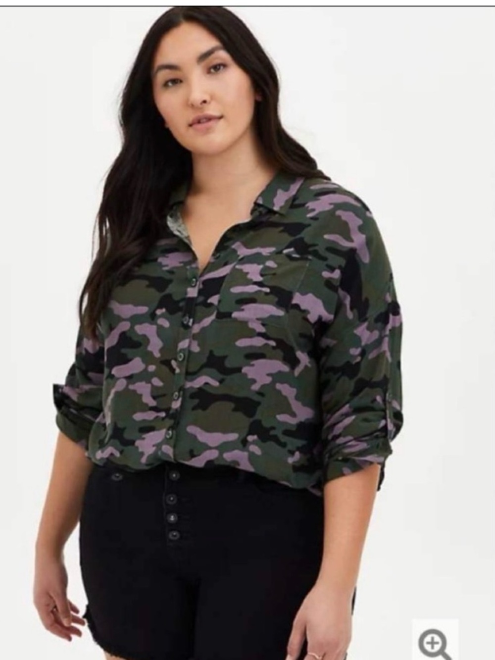 NWT Torrid Drop Shoulder Button-Front Top - Camo Print size 1X